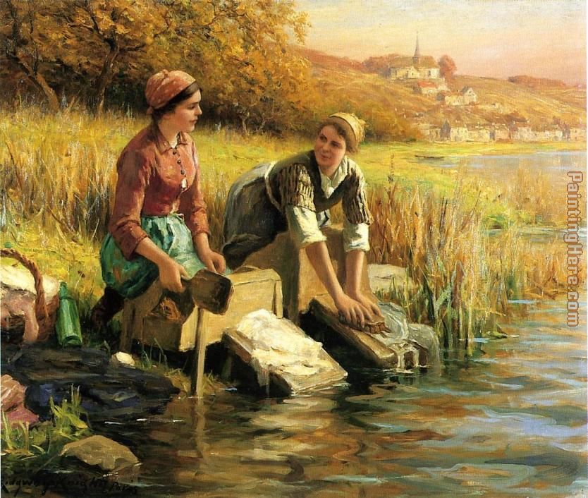 Women Washing Clothes by a Stream painting - Daniel Ridgway Knight Women Washing Clothes by a Stream art painting